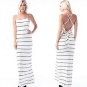 Olivaceous Blue & White Striped Maxi Dress